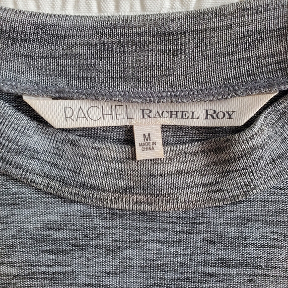 NWOT Rachel Roy Shiny Heathered Silver Grey Cut Out V-Neck T-Shirt - Picture 4 of 6